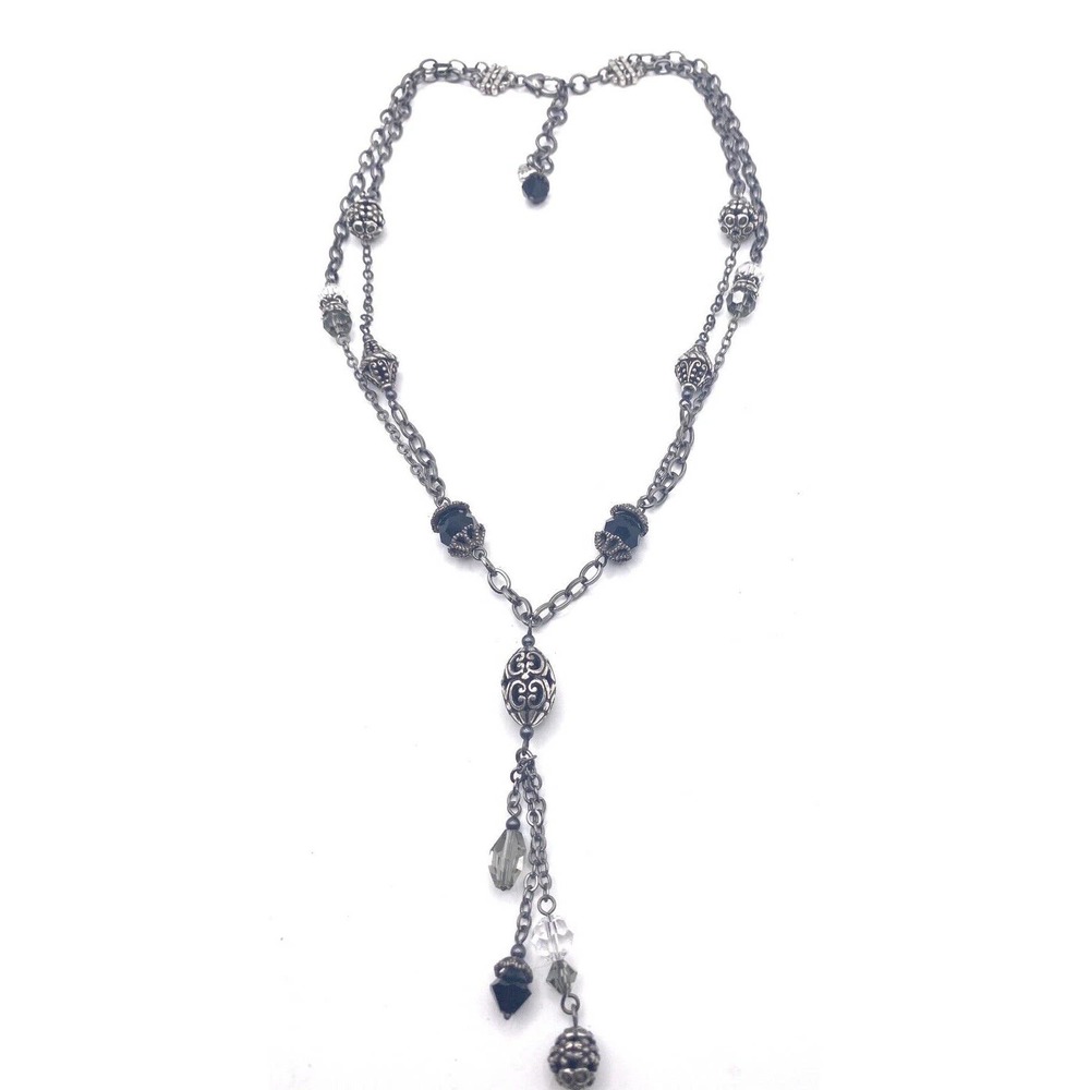 Brighton Silver-Tone Lariat Necklace with Black and Clear Accents